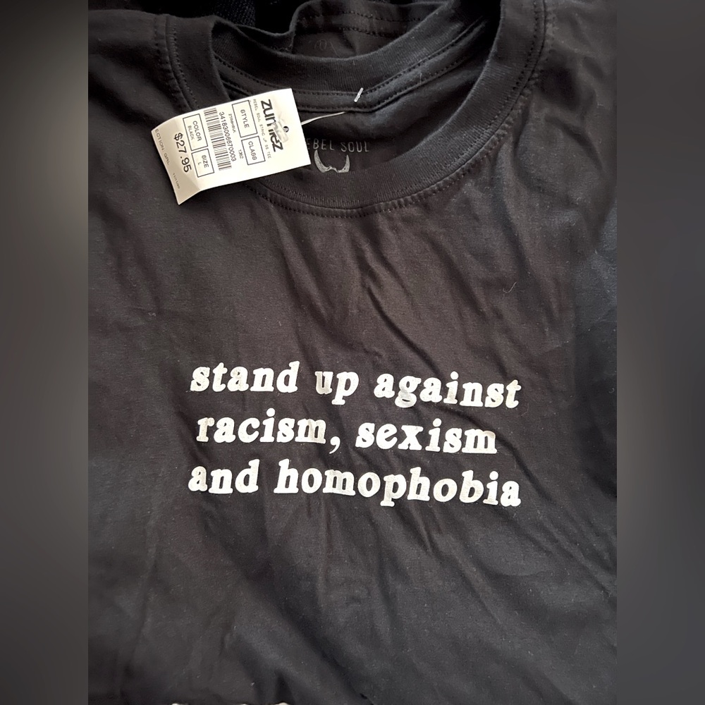 Stand up against racism, sexism, and homophobia black t-shirt